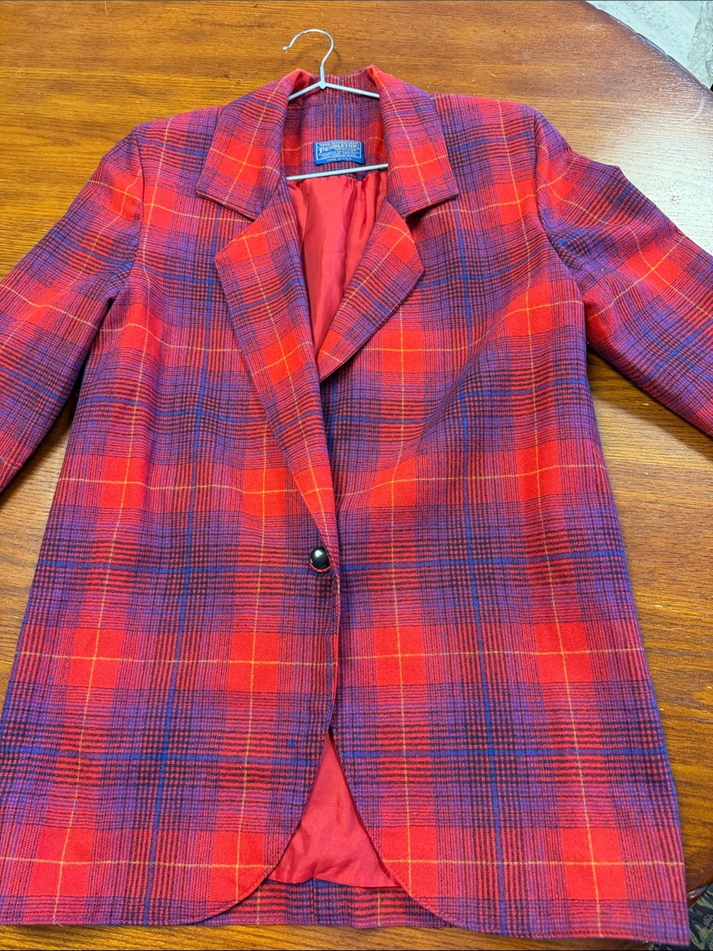 Vintage 560s Pendleton 100% Virgin Wool Blazer Jacket Red Blue Shadow Plaid S